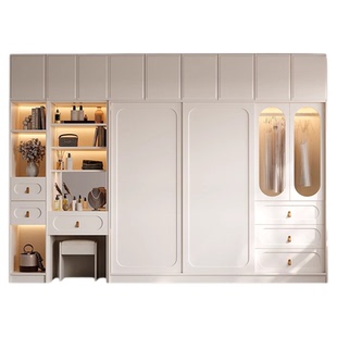 ENF级实木欧松板奶油风移门衣柜一门到顶一体定制网红柜