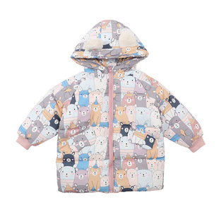 冬季新款儿童羽绒服女童连帽羽丝绒丝中长款宝宝加厚童装保暖外套