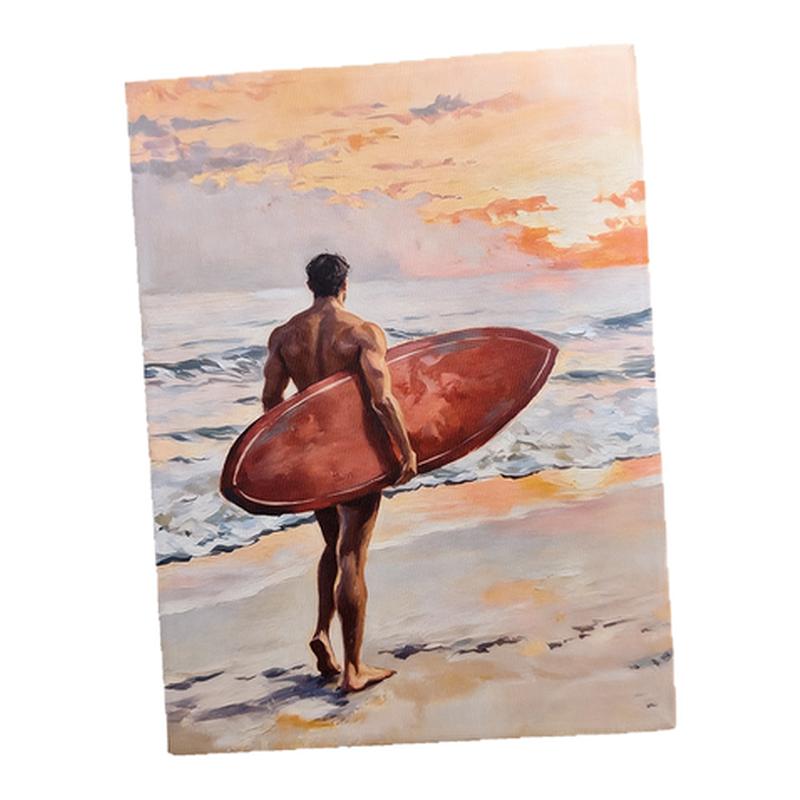 男体艺术油画肌肉男海边冲浪氛围感装饰画公寓客厅卧室挂画