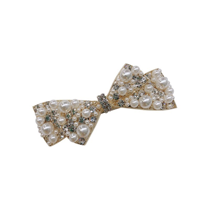 闪亮精致水钻蝴蝶结珍珠顶夹弹簧