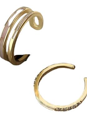 双层线条开口戒指女简约冷淡风戒