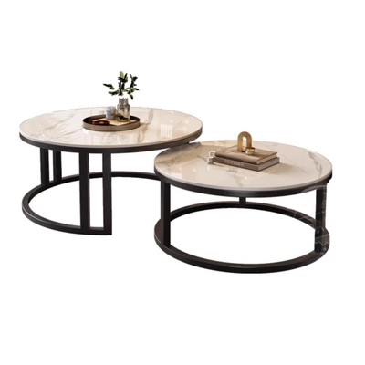 茶几客厅家用2025新款圆形茶几高级感小户型轻奢玻璃茶几岩板边几