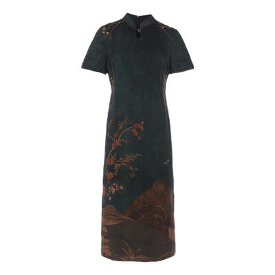 乔万尼真丝香云纱连衣裙洋气时尚新中式古典收腰设计EM2E772