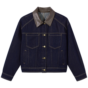 热风女士牛仔夹克外套上衣2026年春季新款美式复古落肩牛仔外套