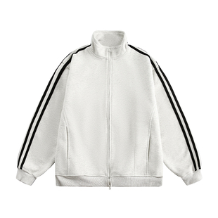 悟空有货秋季复古潮牌条纹立领运动外套男女宽松百搭情侣休闲夹克