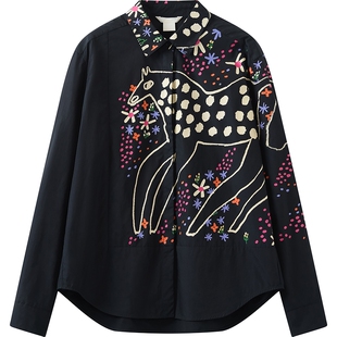 播倪妮同款ENIKO EGED系列小马印花黑色衬衫女26春新款BDT1CD1348