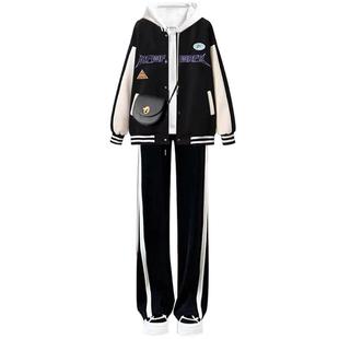 2024秋冬套装女学生韩版宽松棒球服外套+卫衣+休闲裤学院风三件套