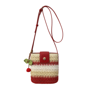 南风Chio2nd 罗姆舞会水桶包包女秋冬拼色海边编织包单肩斜挎小包