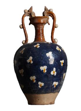 唐三彩双龙瓶陶瓷瓶子四系罐点彩仿古摆件执壶酒店装饰品古玩收藏