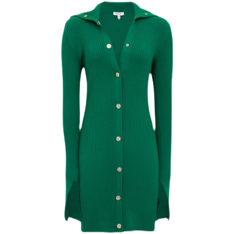 REISS绿色海军领针织裙气质百搭