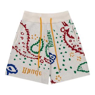 RHUDE腰果花短裤男士小众设计感高街潮流运动休闲针织毛线五分裤