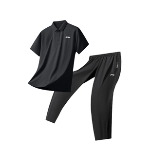 李宁运动套装男士POLO衫夏季新款速干T恤爸爸装休闲短袖裤子正牌