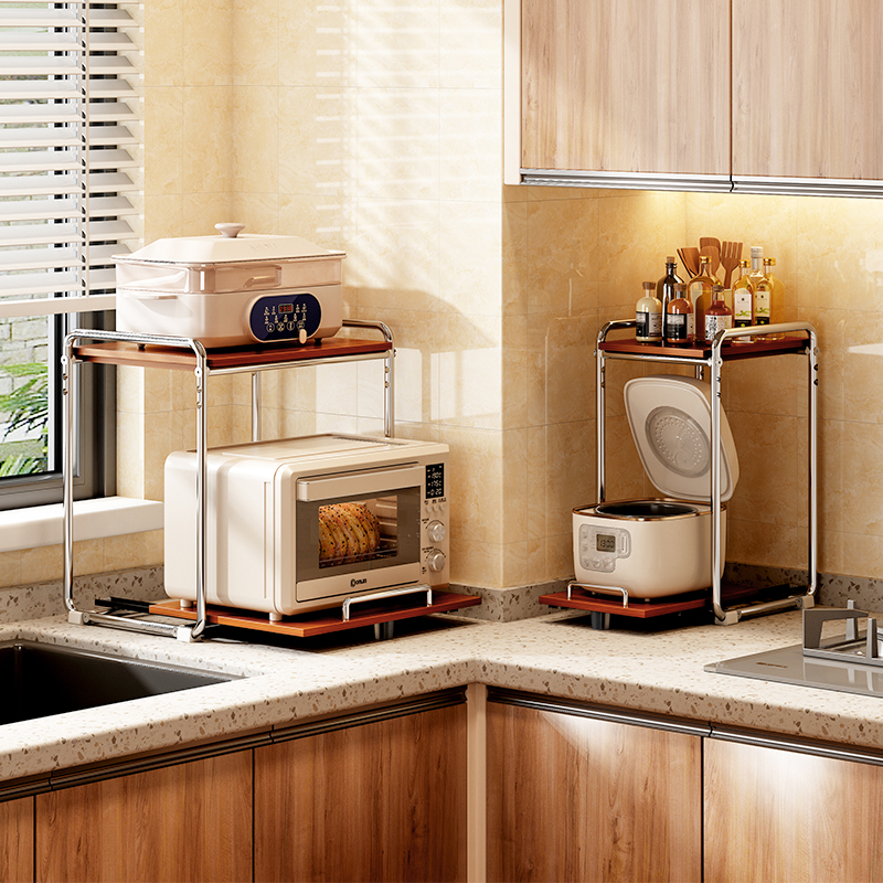 环图厨房多功能置物架微波炉台面抽拉架灶台转角分层收纳架储物架