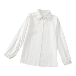2026春秋季新品长袖白色衬衫女加厚打底百搭系带蝴蝶结学院风衬衣