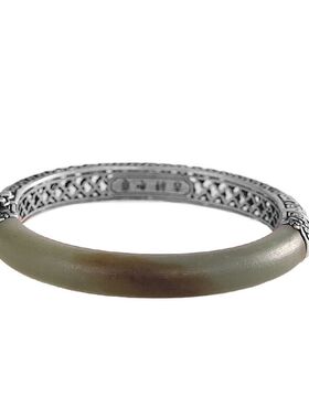 国潮女士925纯银手镯和田青玉