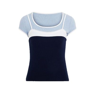 mu1系运动风花边拼接天丝短袖