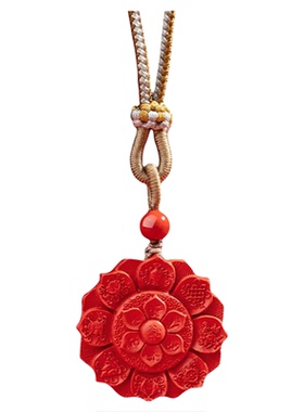 藏尚高含量天然朱砂八宝莲花项链
