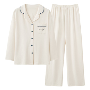 芬腾可安长袖睡衣女款纯棉布料100全棉秋冬款英文家居服2026新款