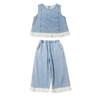 女童牛仔背心花边套装夏季2026新款儿童洋气无袖阔腿裤宝宝两件套