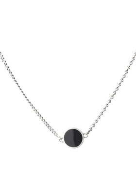 925纯银黑色圆牌项链女ins五角星