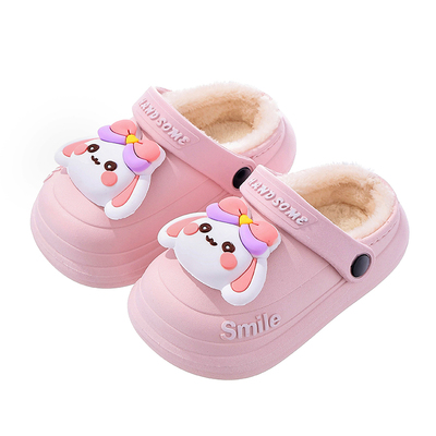 卡通兔子儿童棉拖鞋女冬季防滑外穿洞洞鞋可爱