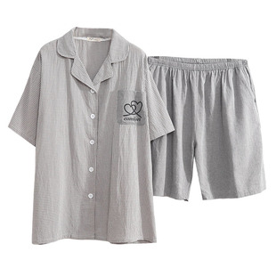 胖mm200斤大码睡衣夏季薄款纯棉宽松短袖开衫家居服女可外穿夏天