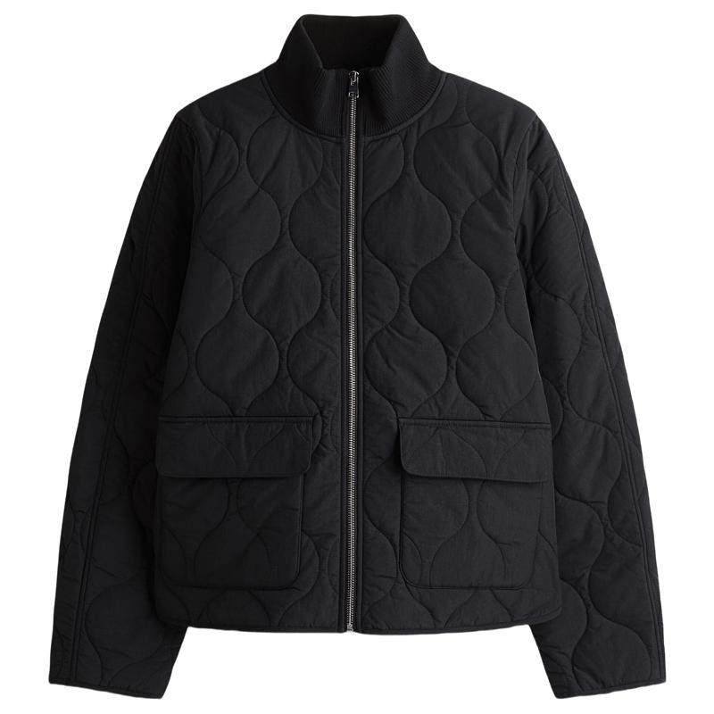 HM女装棉服冬季户外拉链绗缝菱格纹酒红色棉袄1294653
