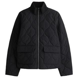 HM女装棉服冬季户外拉链绗缝菱格纹酒红色棉袄1294653