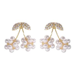 阿七 甜美珍珠樱桃耳钉女小众设计感耳环温柔气质高级感耳饰耳夹