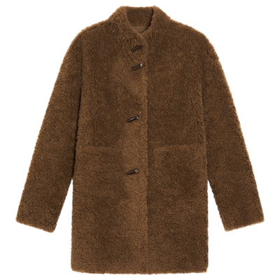 YINER音儿专选2025冬季新款法式绒感澳洲羊毛美羊卷肌理立领外套