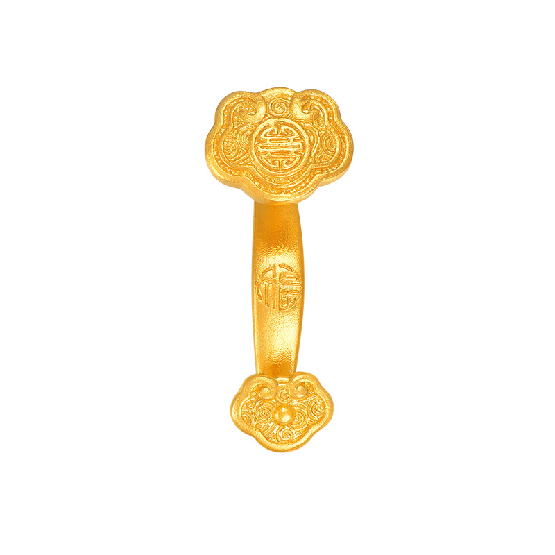 明牌珠宝古法黄金福寿如意工艺品 足金如意摆件AFQ0134