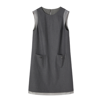 学院风醋纤羊毛/欧根纱连衣裙