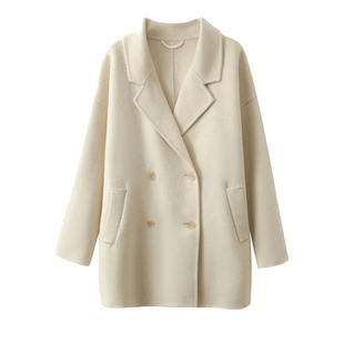 一手长骆驼绒大衣双排扣中款小个子双面羊毛大衣韩版系带高级感女