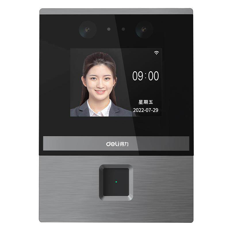 得力考勤机人脸指纹云考勤上下班刷脸打卡机D3智能签到机手机无线WiFi面部指纹混合识别一体机工地食堂打卡机