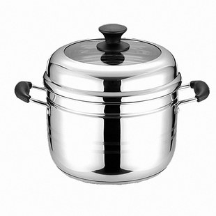 家用不锈钢小蒸锅双层辅食日式蒸饭锅汤锅20-26cm加厚复底蒸煮锅