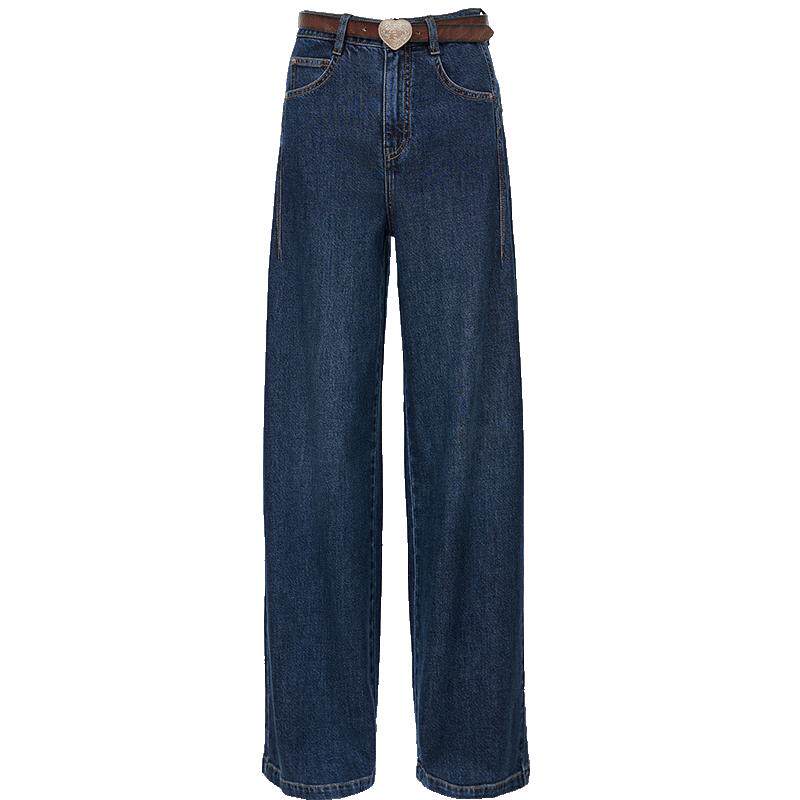 ONLY2026春季新款松驰感心形扣腰带中腰宽松直筒裤长裤牛仔裤女