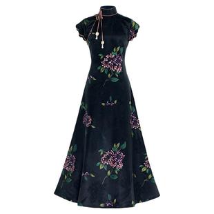 夏花无尽丨一城风絮丨春秋重缎手绘香云纱显瘦改良版旗袍裙中国风