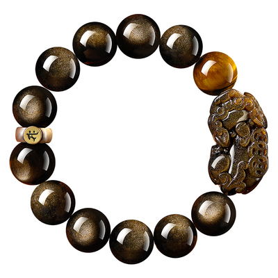 天然黑曜石招财貔貅转运手串正品