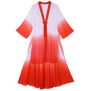 中国风古典舞练功大摆长裙子成人现代舞台演出服女飘逸纱衣新款