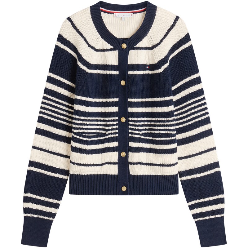 Tommy女装纯棉条纹宽松圆领开衫
