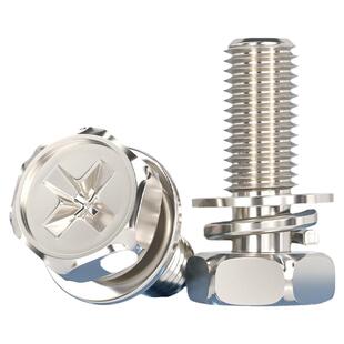 铁镀镍十字槽外六角三组合螺丝钉带平垫弹垫凹穴组合螺栓M4M5M6M8