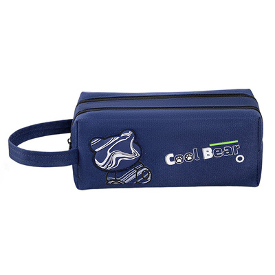 双层手提学霸笔袋可爱酷熊文具袋