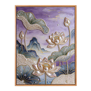 荷花廉洁文化珍珠画手工diy油画莲花卉清廉政主题绘画作品装饰画