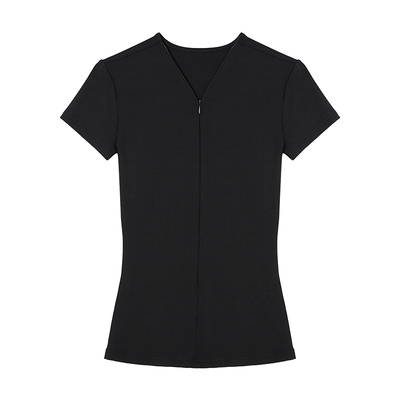 CLP黑色弹力修身拉链深V领T恤