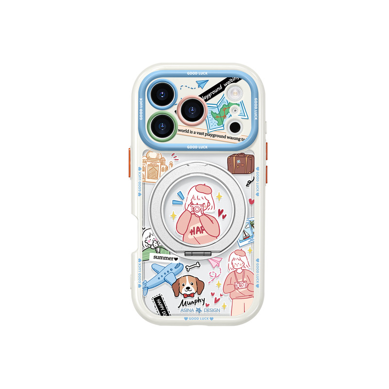 夏日旅行记适用iphone17手机壳卡通新款16Pro防摔17Promax高级感15/14全包磁吸带支架ip13保护套Co4联名潮牌