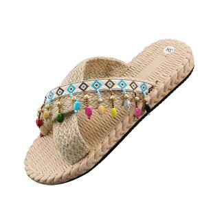 波西米亚拖鞋女夏季外穿绝美民族风沙滩鞋海边度假旅游草编凉拖潮