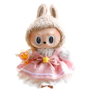 拉布布公仔衣服Labubu吊带格子背带裙套装心动马卡龙搪胶脸娃衣