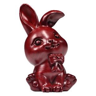 红色木质实木雕刻木头兔子三合十二生肖属相木制品工艺品生日送礼