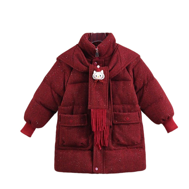 女童红色国风拜年服加厚羽绒棉服