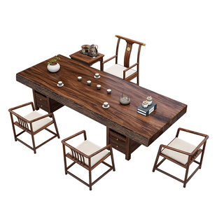 乌金木实木大板茶桌椅罗汉床组合2026新款高端办公室茶台家用茶几